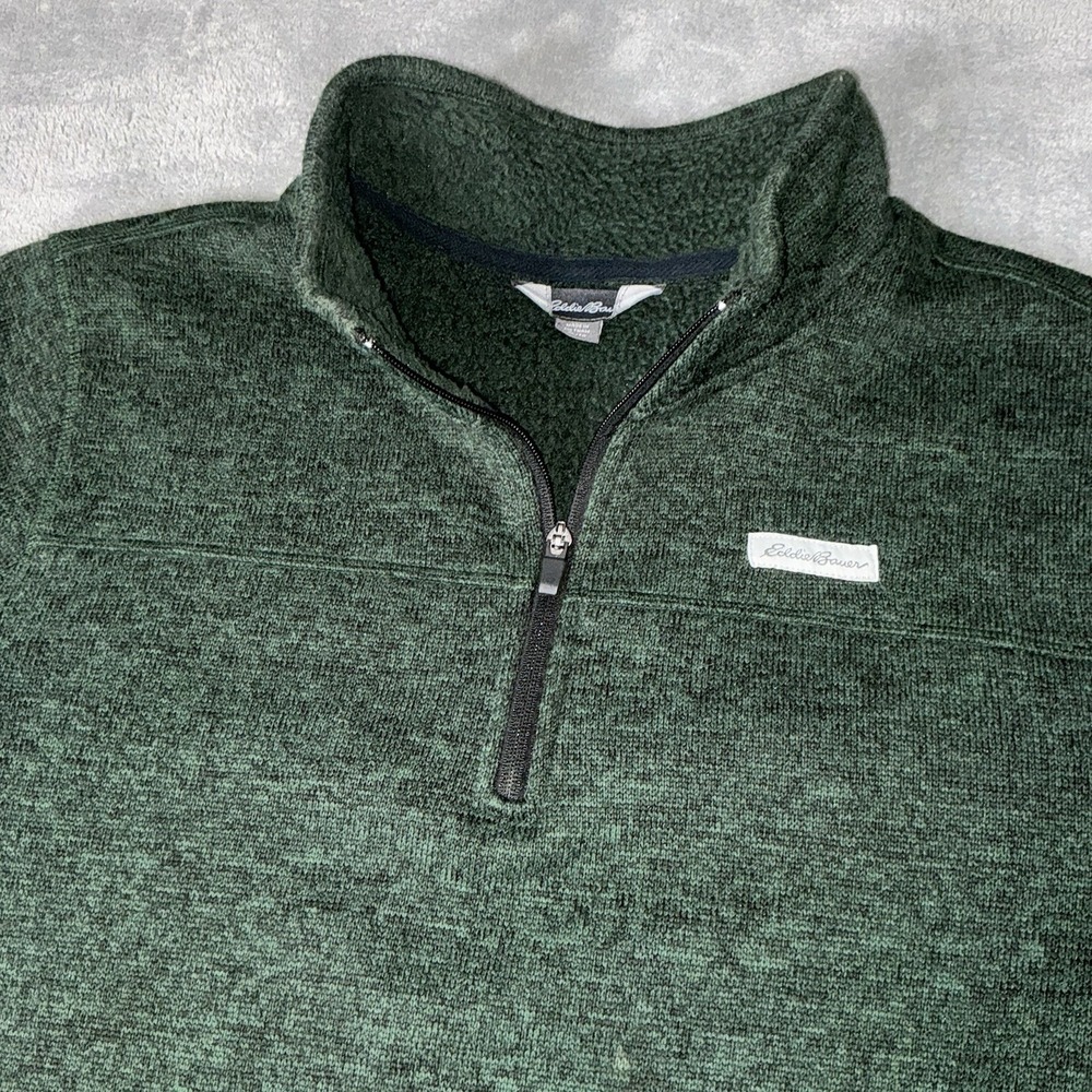 Eddie Bauer 1/4 Zip Pullover Men's XL Heather Green Fleece Lined